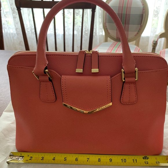 Calvin Klein Handbags - Calvin Klein Saffiano Satchel in Salmon